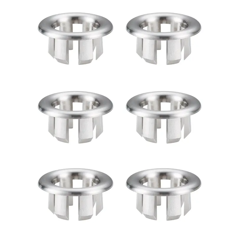 WOWOW 6-Piece 22mm ABS Brushed Nickel Round Shape Sink Overflow Ring Insert Cover Cap Set Pack, Easy-Install Bathroom Fixture Accessories with Instructions, Corrosion-Resistant Home Supplies for Shine Hole Decor