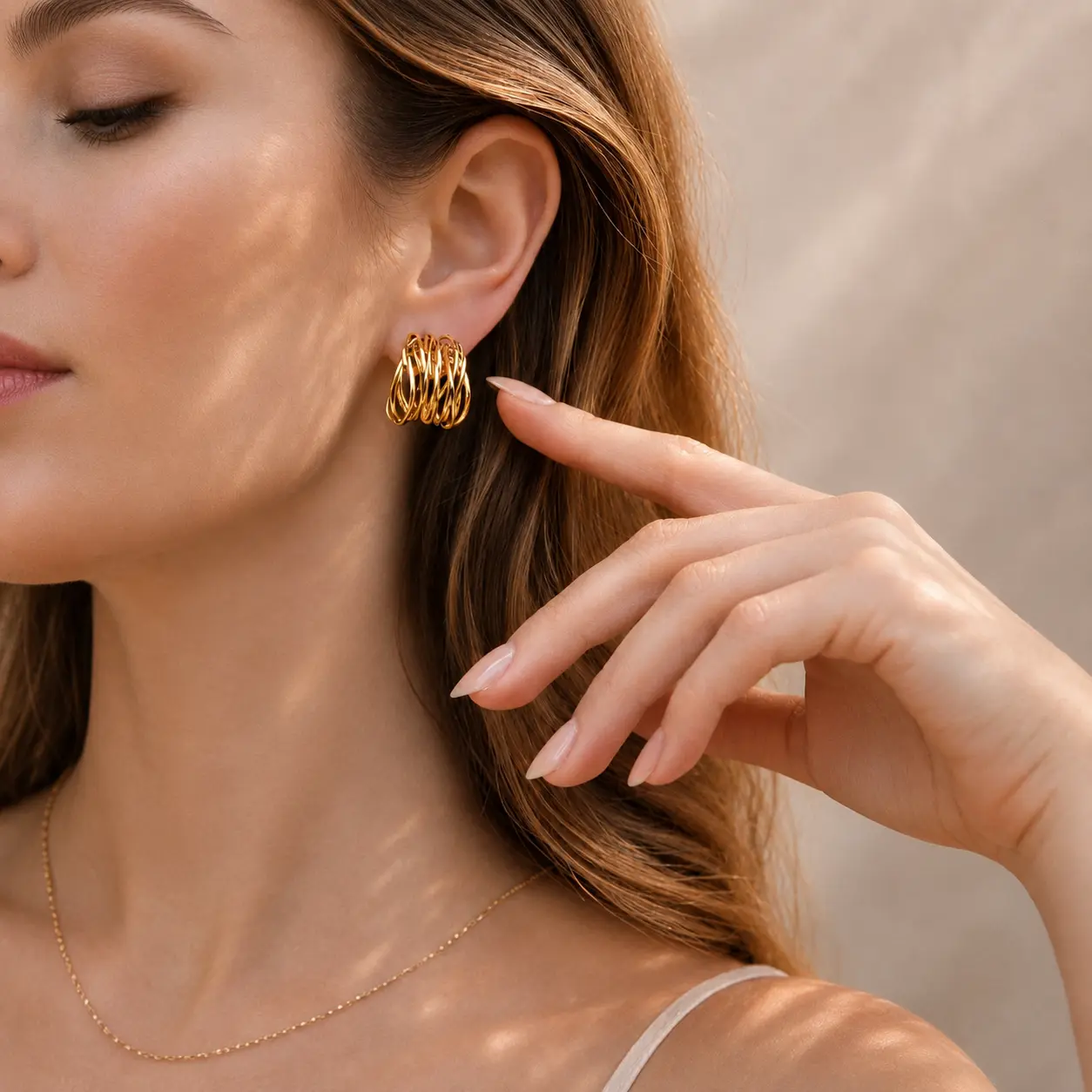 18K Gold Plated Statement Hoop Earrings – Waterproof Intertwined Gold Earrings