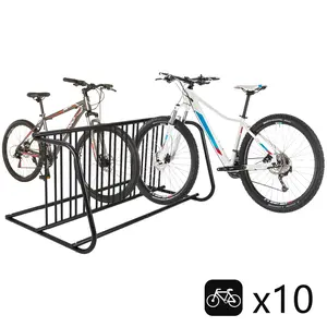 10-Bike Commercial Floor Rack, Heavy Duty Powder-Coated Steel Grid Organizer, Freestanding Double-Sided Storage for Garages/Storefronts/Schools