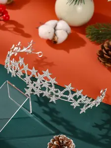 Silver Color Star Crown Hair Band, Christmas Headpiece for Women, Fashion Birthday Party Wedding Banquet Accessory