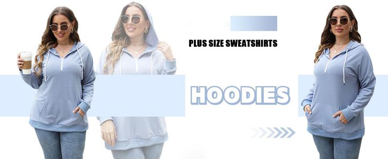 TikTokShopBlackFriday Women's Plus Size Hoodies Quarter Zip-Up Sweatshirts Long Sleeve Pullover Lightweight Tops with Pocket 1X-4X Casual Comfy Fashion Women's Wear Clothes Loose Kangaroo Drawstring Soft Style Basic Be