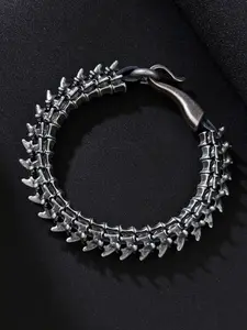 Silver Dragon Bone Necklace & Bracelet Set, Gothic Punk - Style Jewelry with Edgy Dragon Spine Detail & Leather Strap, for Men & Women, Daily & Alternative Fashion Occasions