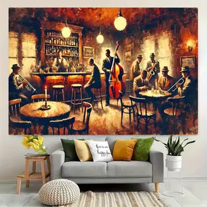 1Pc Jazz Bar Aesthetic Tapestry for Living Room & Bedroom, Multi‑Purpose Festival Decor Backdrop, Ideal for Home Decoration in Bedroom, Office and Living Room, Perfect Ornament for Birthday and Anniversary Celebrations