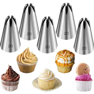 5 Pieces Large 2D Piping Tips Set – Stainless Steel Cake Decorating Nozzles, Drop Flower and Star Tips for Frosting, Icing,Cupcakes,Bulk Baking Tools