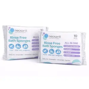 Rinse Free Bath Sponges 2-Pack 10 Pieces Each Unscented Dye-Free All-in-One Just Add Water Lather Scrub Towel Dry Travel Elder Care Camp Personal Natural Loofah Round Bath Sponge Loofah Set Sweet Peach & Nectar Loofah Body Wash