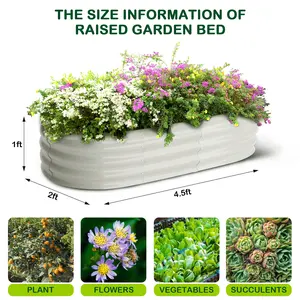 GARVEE Set of 2 Oval Galvanized Raised Garden Beds – 4.5x2x1FT Large Metal Planter Boxes, Open Bottom for Drainage & Root Growth – Rust-Resistant & Easy Assembly – Perfect for Vegetables, Flowers & Fruits – Dark Grey & White