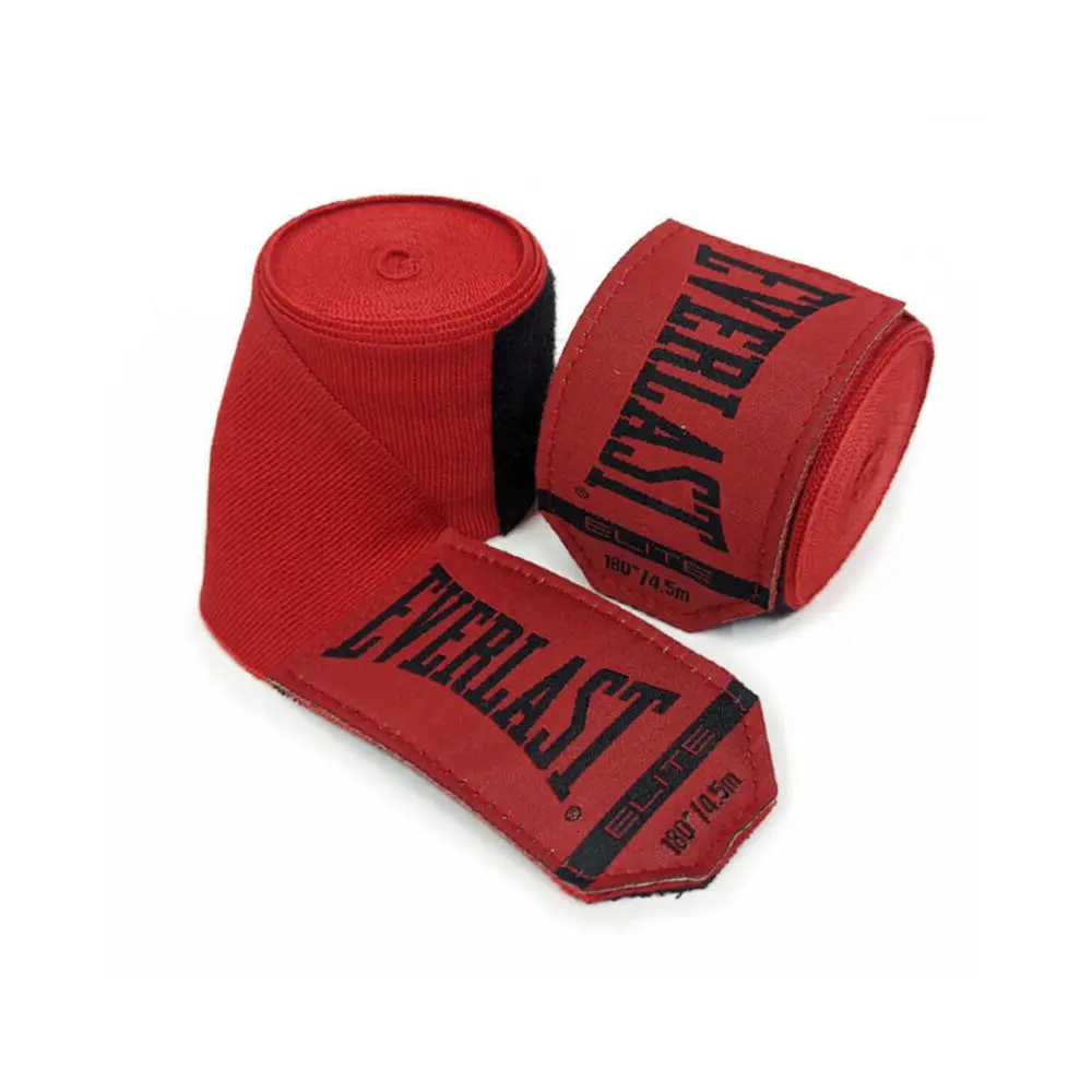 Unisex Elite Stretchy Cotton-Polyester Boxing Hand Wraps, 180-in Red Breathable Wrap, Pro-Level Compression, Secure Hook-Lock Closure, Thumb Loop, Machine Washable, Less Tight Overlay, Boxing & Martial Arts Training Gear