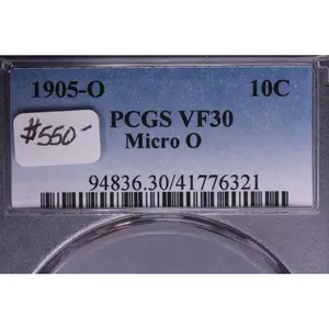 1905-O Barber Silver Dime, "MICRO O", Hard Find, PCGS VF-30, Store #05549
