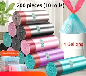 200pcs 10 Rolls Drawstring Trash Bags 4 Gallon Capacity for Household Kitchen Bedroom Garbage Disposal Durable Leak Resistant Material