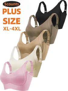 5-Pack Plus Size Comfortable Seamless Bras, Sizes 1XL-4XL, Designed for Women, Wire-Free Push-Up Style, Suitable for Daily Wear, Maximum Comfort, Wireless Underwear Bras