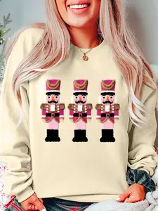 Nutcracker Print Women's Round Neck Sweatshirt, Casual Fitted Design for Fall & Winter, Comfortable Daily Wear