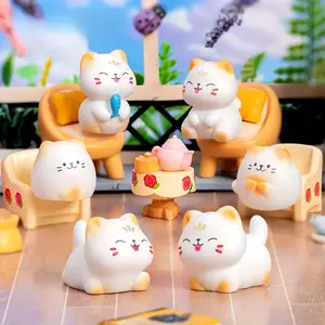 8 Piece Resin Cat Mini Landscape Statues, Figurines, Cute Figurines, Cartoon Animal Garden Decorations, Indoor Outdoor Car Desktop Ornaments, Decorative Home Ornament, No Battery Needed, for Adults Only, Collectible Figurines