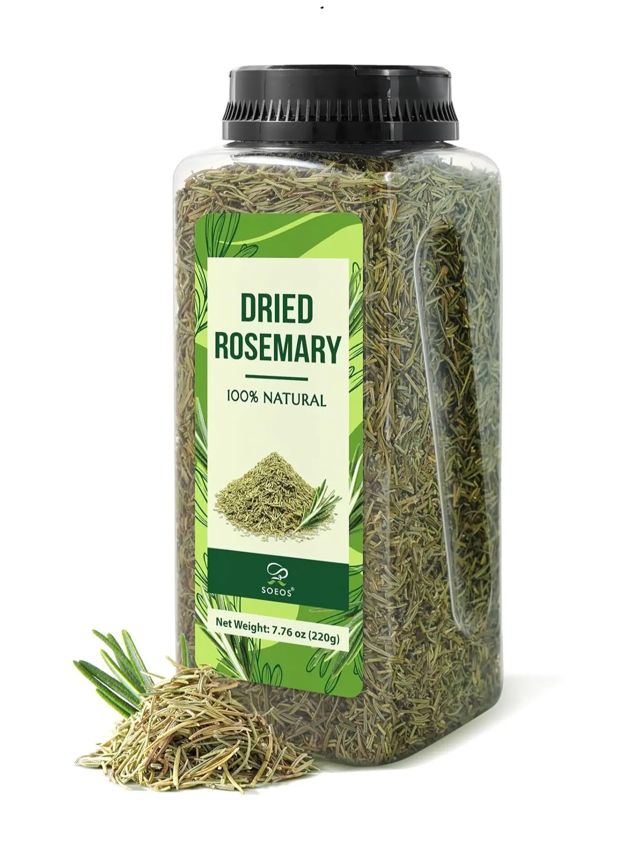 Soeos Dried Rosemary Leaves, 7.76 oz (220g), Whole Rosemary for Cooking, Seasoning, Baking, Roasting, Marinades and Tea, Premium Quality, All Natural, Aromatic Dried Herb