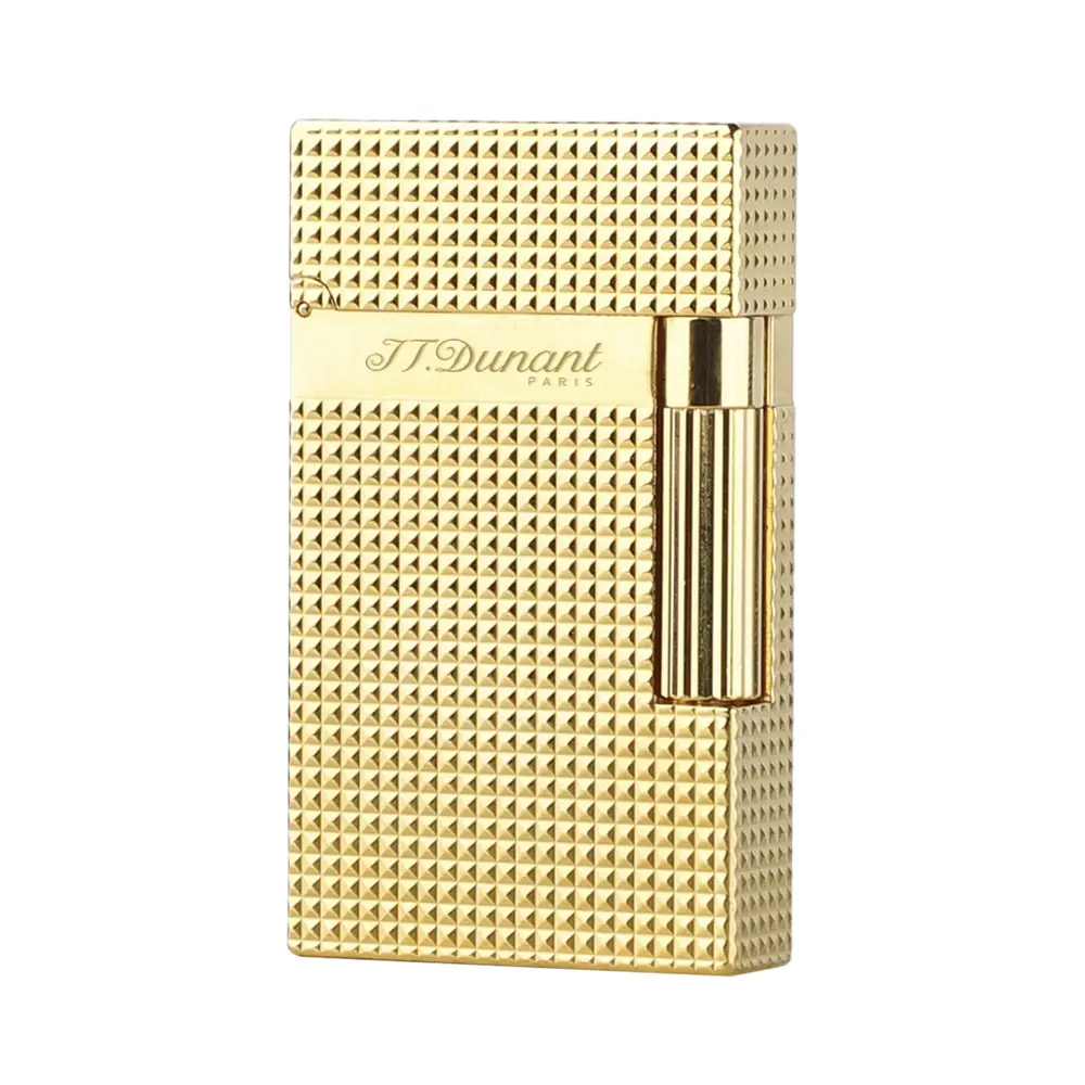 J.T.Dunant Luxury Gold Diamond-Engraved Textured Metal Flint Lighter - Ultra-Thin Vintage Design, Soft Flame, Flip Sound, Home Candle Accessory Gift (No Butane Gas Included)
