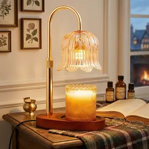 Candle Heater Lamp with Adjustable Timer - Electric Candle Heater Adjustable Height Dimmable Vintage Base Modern Flower Shape Candle Top Heater for Small Jar Scented Candles