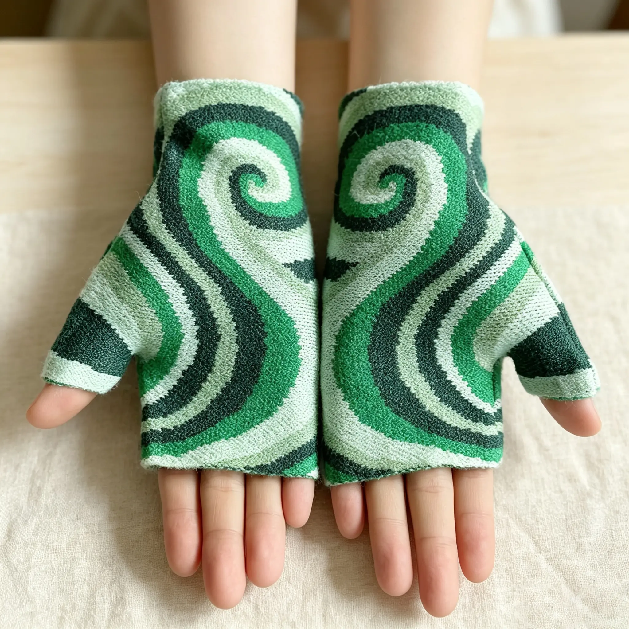 New Autumn/Winter Women's Warm Knitted Gloves, Spiral Jacquard Wool Half-Finger Gloves