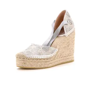 Pre-owned Gucci Women's Wedge Espadrilles GG Lame Canvas by Rebag