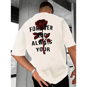Rose Creative Print Casual Novelty T-Shirt For Men, Short Sleeve Summer& Spring Top, Comfort Fit, Stylish Streetwear Crew Neck Tee For Daily Wear