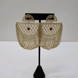 #316. 18K Gold Plated Bold Drop Earring with Tassel and red cz stone Unique  High quality  Water Resistant  Hypoallergenic  Nickel Free Every day,  Party .