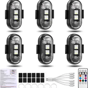 6 PCS RGB Led Aircraft Strobe Lights Motorcycle Lights LED Flash Position Wireless Light Aircraft Warning Lights