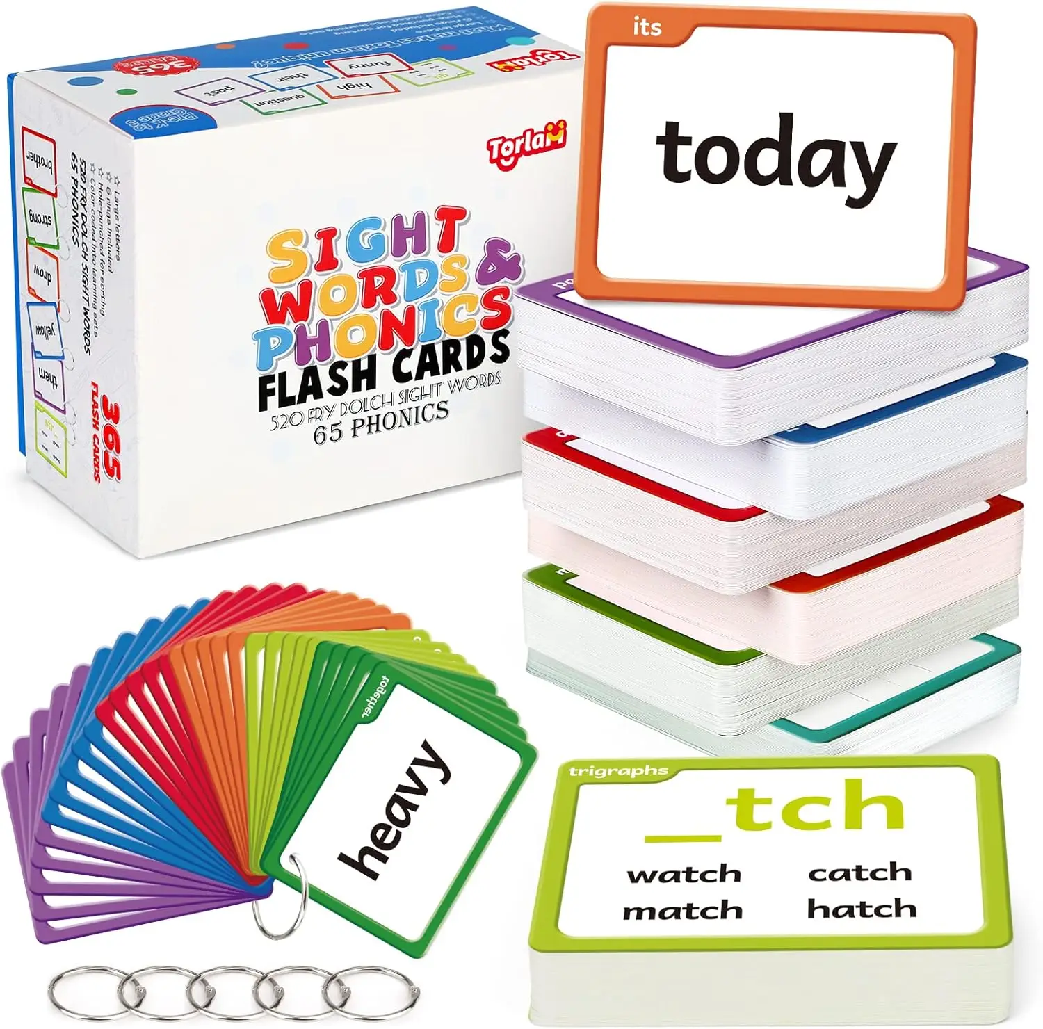 Torlam Sight Words & Phonics Flash Cards Learn to Read Digraphs CVC Blends Long Vowel Sounds Spelling Reading Phonics Games Site Words