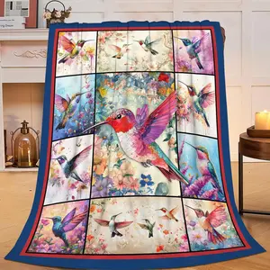 Blanket Hummingbird Throw Blanket Soft Cozy Warm Fuzzy Fleece Lightweight Plush Merch Watercolor Bird Animals Decor Gifts for Lover Man Woman Boy Girl Couc