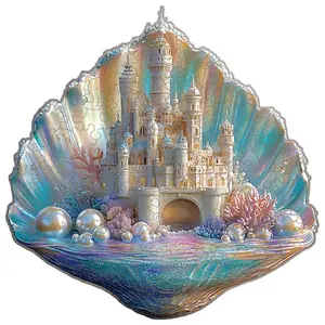 Shell Castle Shaped Wooden Jigsaw Puzzle, 1 Box Unique Shape Puzzle, Creative Gift Idea for Puzzle Lovers, Modern Art Home Decor
