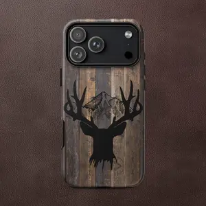 Rustic Mountain Buck Tough iPhone Case, Deer, Elk, Woodgrain iPhone Case, Gift For Hunters, Gift For Cowboys, Gift For Him, Gift For Rancher