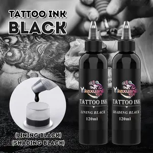 Yikexuanli Professional Tattoo Ink Set 4oz(120ml), High Pigment True Black for Tattoo Outlining Shading, TripleBrite White, Black Glitter & Matte Pigment for All Skin Types Body Art