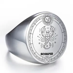 [Zodiac Ring for Men] 1pc Men's Stainless Steel Zodiac Ring - Capricorn Goat Design, Minimalist Gothic Jewelry for Everyday & Special Occasions, Birthday/Anniversary Gift for Men - Durable Astrology-Themed Index Finger Ring, Zodiacthemed, Goldplated