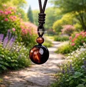 High Quality 16MM Red Tiger Eye Pendant Necklace for Men Women Amulet Protection Stone Jewelry with Adjustable Cord