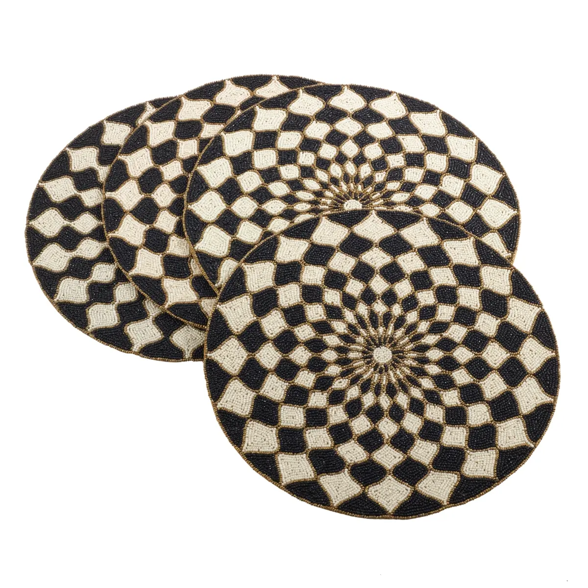 212 MAIN Antique 15 in. Round Glass Beaded Placemats, Multi-Color 4-Piece Set, Decorative Kitchen Linens for Home Tableware