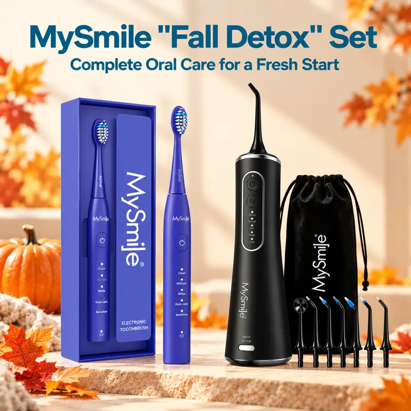 MySmile Cordless Water Flosser & Electric Toothbrush Combo - 5 Modes, IPX7 Waterproof, 10 Replacement Heads, Long Battery Life