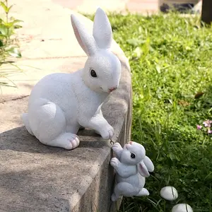 1pc Funny Garden Animals Statues Rabbit Mama And Baby Easter Bunny With Flower Crowns Easter Figurine Decorations For Home Garden Decor Outdoor Statues, Table Decorations