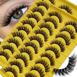 Natural Fluffy Synthetic False Eyelashes, Wispy Lashes, 3D Volume Strip Lashes, D Curl Fake Eyelashes with Clear Band, 20 Pairs/2 Pack