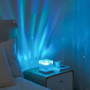 Northern Lights Cube Lamp Dynamic Ocean Water Projector Water Ripple Projector Bedroom Decor led lights bedroom Colors Rotating Flame Night light