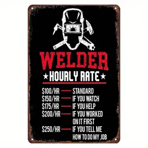 Funny Welder Metal Sign - Retro Welding Hourly Rate Chart Poster, Workshop & Garage Wall Decor, 2D Flat Art, Humorous Gift for W
