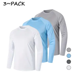Men's 3 Pack Sport UPF 50+ Swim Shirts Outdoor Breathable Sun Protection Long Sleeve Hoodie 4 Way Stretch Workout Shirts for Athletic Running Fishing Hiking