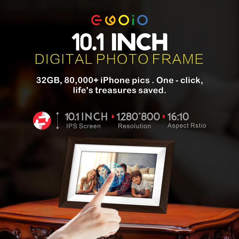 Ekoio Frameo Digital Picture Frame 10.1 Inch WiFi,gift idea, IPS Touch Screen Smart Cloud Photo Frame with 32GB Storage, Auto-Rotate Easy Setup to Share Photos or Videos, White Wall Mountable