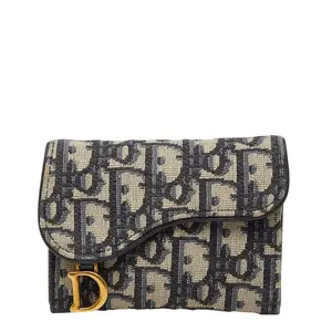 Pre-owned Dior Calfskin Small Leather Goods Oblique Jacquard Canvas Leather Coin Case