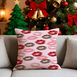 Lip Print Pillowcase Cartoon Double-Sided Printed Sofa Cushion Cover, Ideal Holiday Decoration for Christmas, Halloween, and Other Festivals. Pillow Insert Not Included