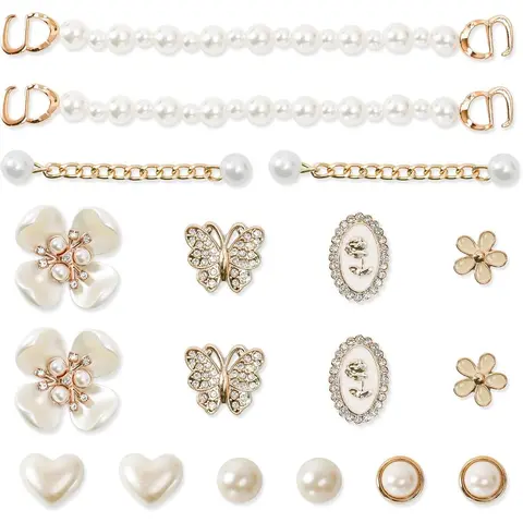 14Pcs/18Pcs Bling Shoe Charms Gold Rhinestone Butterfly Flower Jewelry Shoes Accessories Pearl Chain Shoe Charms Women Luxury Jewelry Clog Shoes Accessories for Party Favor Birthday Present