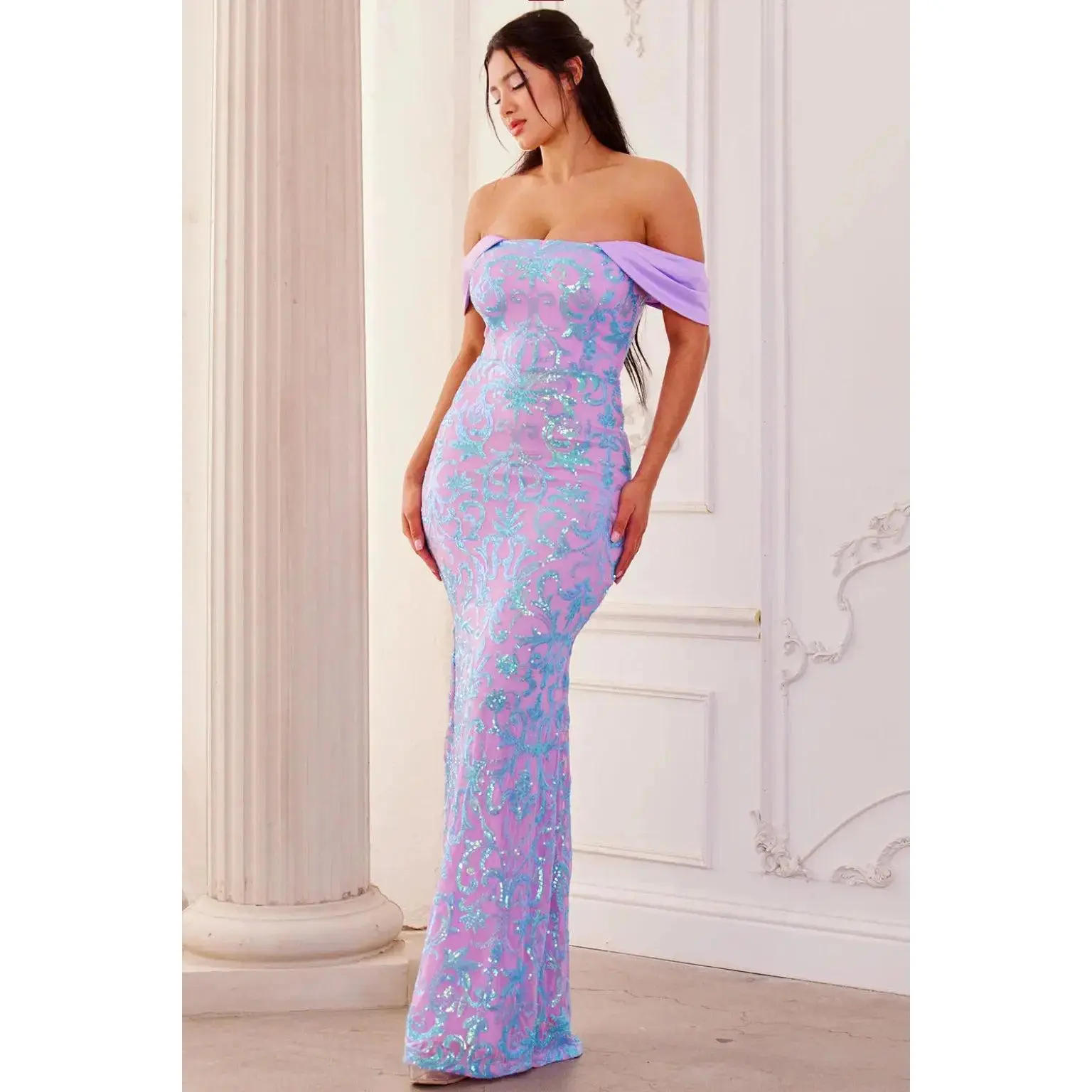 Alora Pink & Purple Sequin Maxi Dress