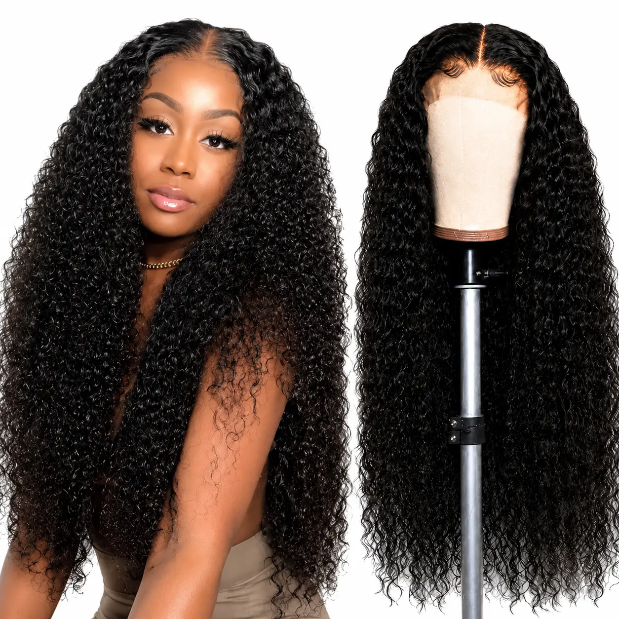 【LIve Only】Deep Wave Human Hair Wig 20-30 Inch 13x4 HD Lace Front Wig 180% Density Luxury Extra Long Pre Plucked Natural Hairline Soft Defined Curls Full Volume Long Length Wig For Women Natural Black