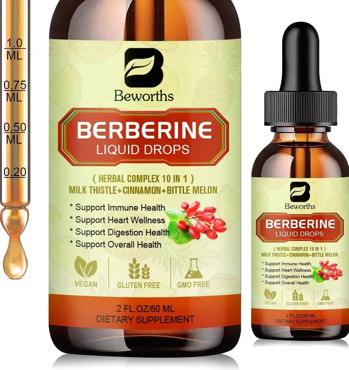 Berberine Supplement with Ceylon Cinnamon - Berberine Liquid Drops with Turmeric Curcumin, Ceylon Cinnamon, Bitter Melon, Berberine Phytosome for Digestion System, Immune Health Support -Vegetarian