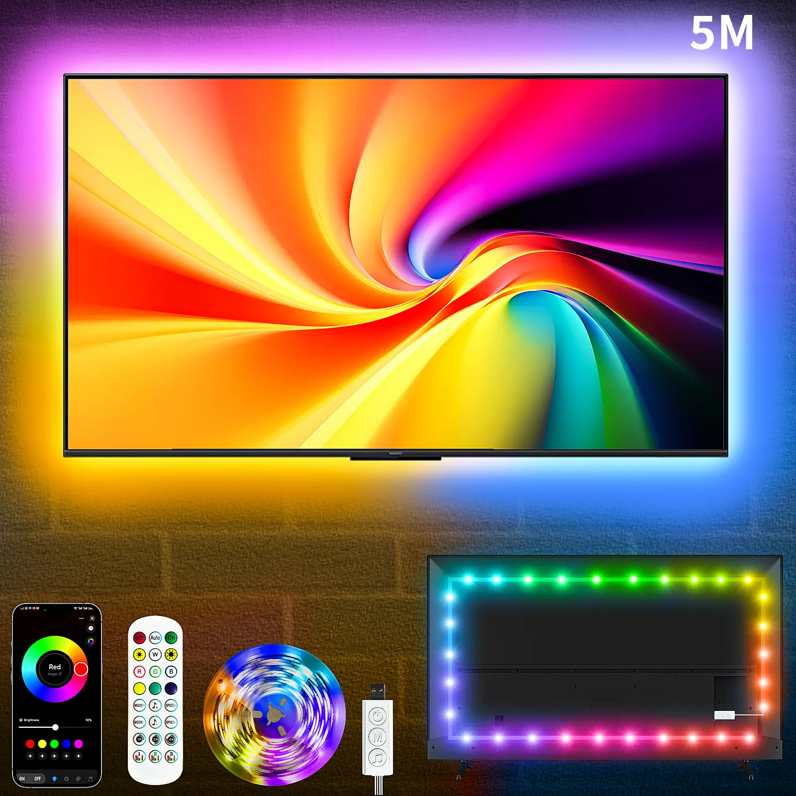 USB LED Lights for TV Led Backlight, 9.84ft-19.68ft RGB Led Strip Lights  TV Lights Behind 32-85in, APP Remote Control Music Sync TV Led Light for Bedroom Gaming Home Decor