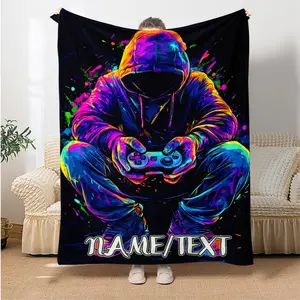 Customizable Gaming Controller Blanket – Vibrant Digital Print Flannel Throw for Gamers, Soft & Lightweight, Perfect for Sofa, Bed, Travel, and Office Use – Personalized Design