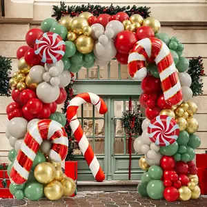 168 Pcs Red Sage Green Gold White Sand Balloons Christmas Balloon Garland Arch Kit Candy Balloons Cand Cane Balloons Nutcracker Balloons For Christmas Party Decorations Supplies
