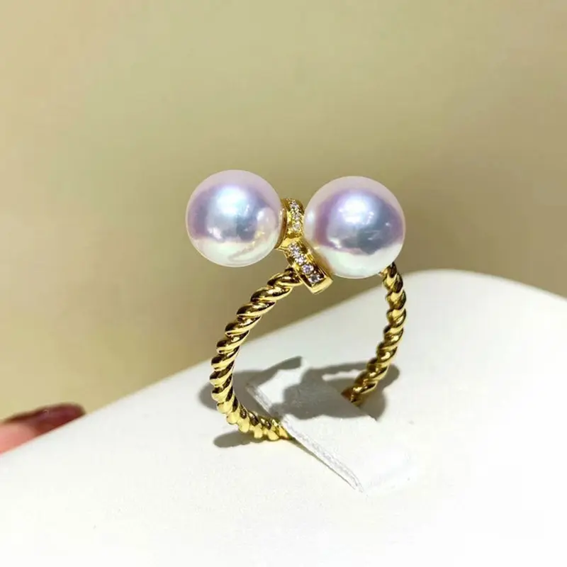 Open Adjustable Double Stone Ring, Twisted Braided Band Design, Sparkling Accent Fashion Ring for Women, Suitable for Casual & Formal Occasions, Great Gift for Her, Lightweight Statement Accessory