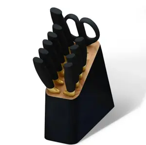 Drew Barrymore 12 Piece Stainless Steel Knife Set with Soft Grip Handles in Black Sesame Block Kitchen